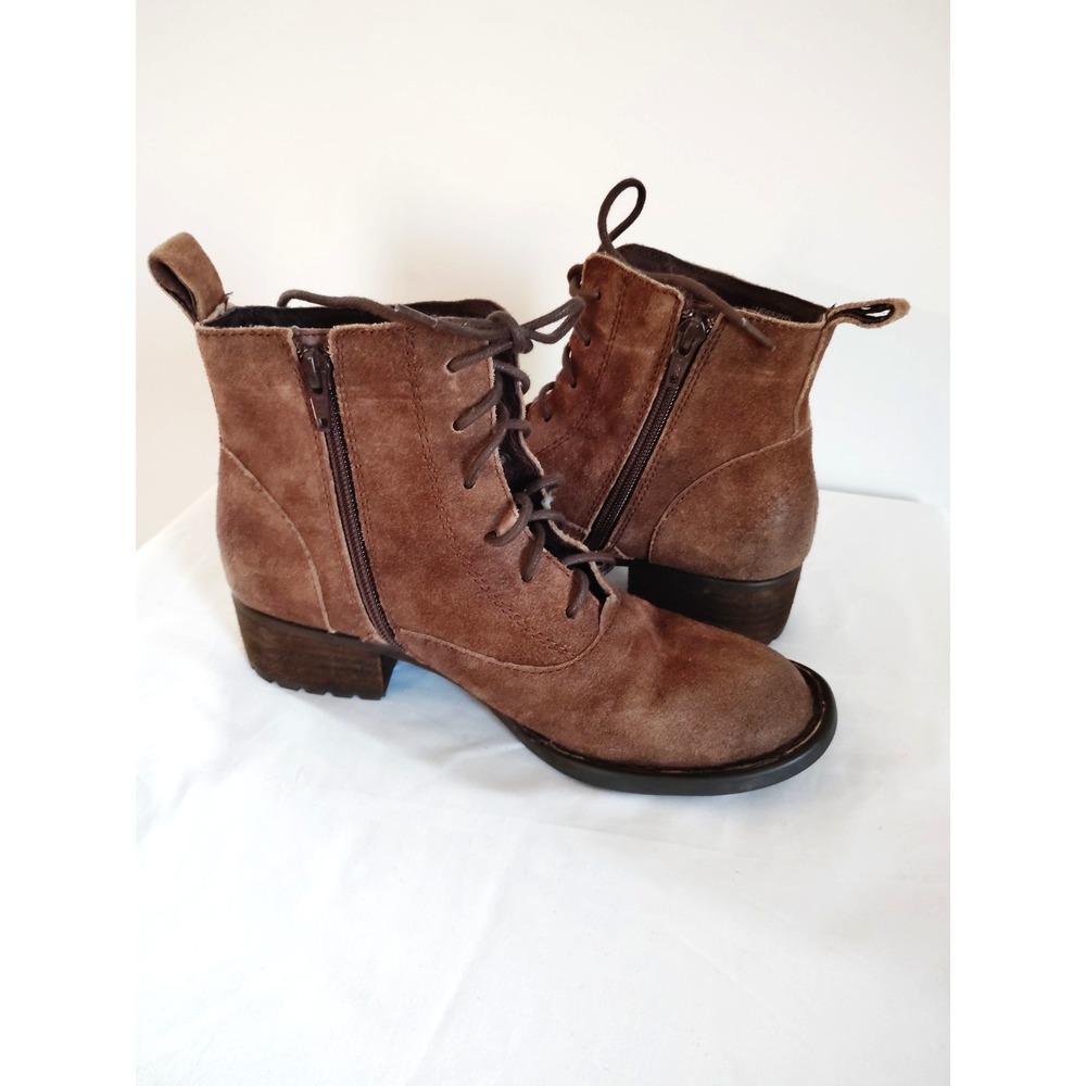 EUC-Born Women 6.5 Brown Suede Biker Western Lace‑Up Ankle Boots Casual Comfort